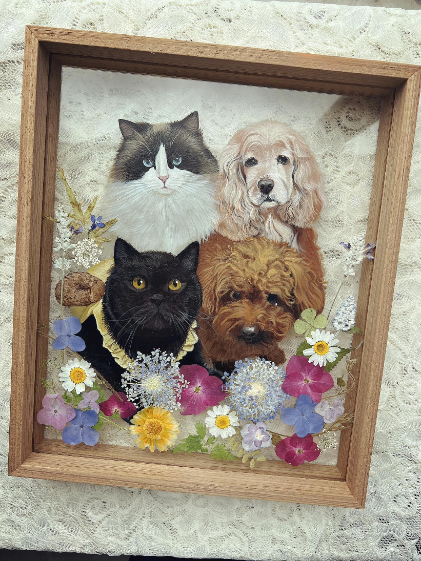Custom Pet Portrait Painting, Single-Layer Glass Painting, Pet memorial, Gifts for Mother, Hand Painted Pet Portrait