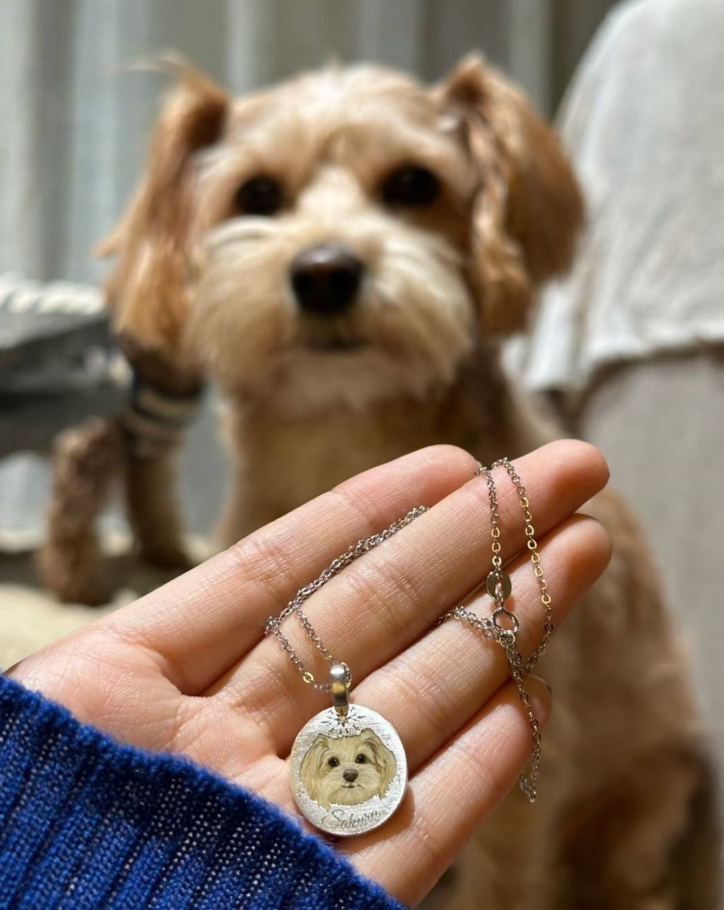 Custom Dog Memorial Necklace, Pet Photo Necklace, Enamel Necklace, Hand Painted , Personalized Jewelry, Pet Loss, Sterling Silver,14K/18K