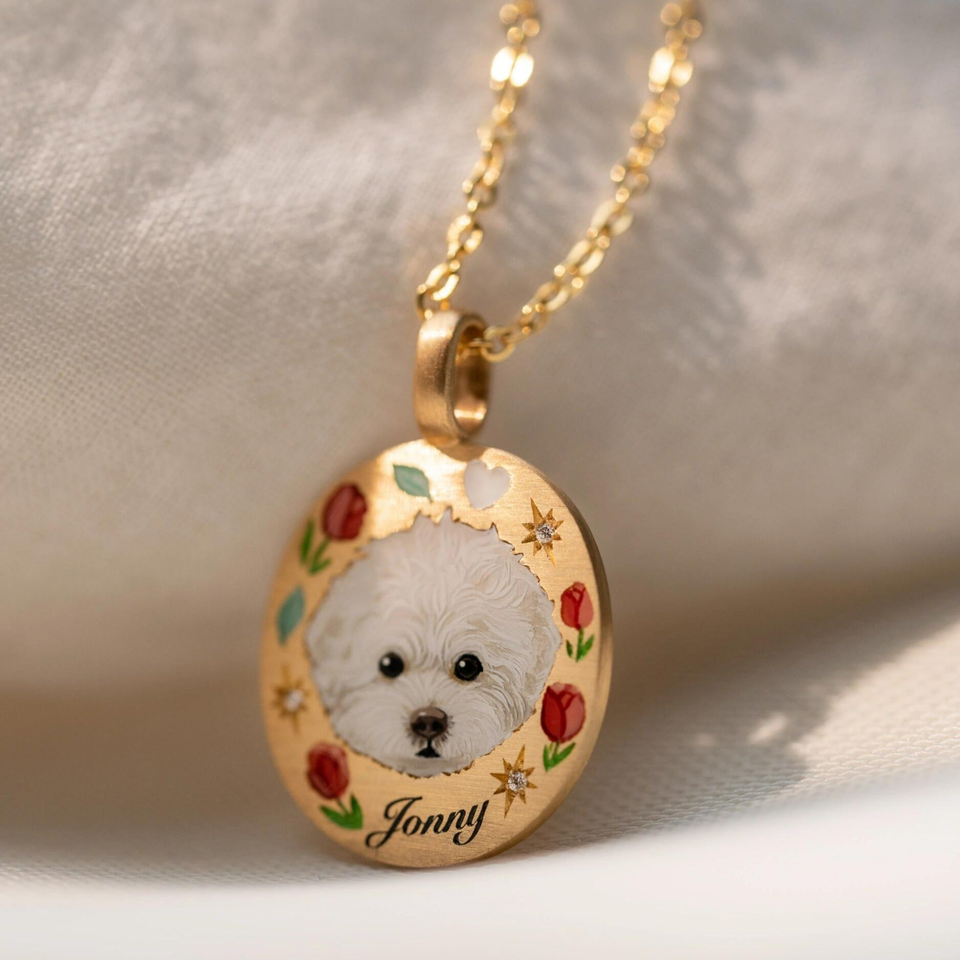 Custom Dog Memorial Necklace, Pet Photo Necklace, Enamel Necklace, Hand Painted , Personalized Jewelry, Pet Loss, Sterling Silver,14K/18K