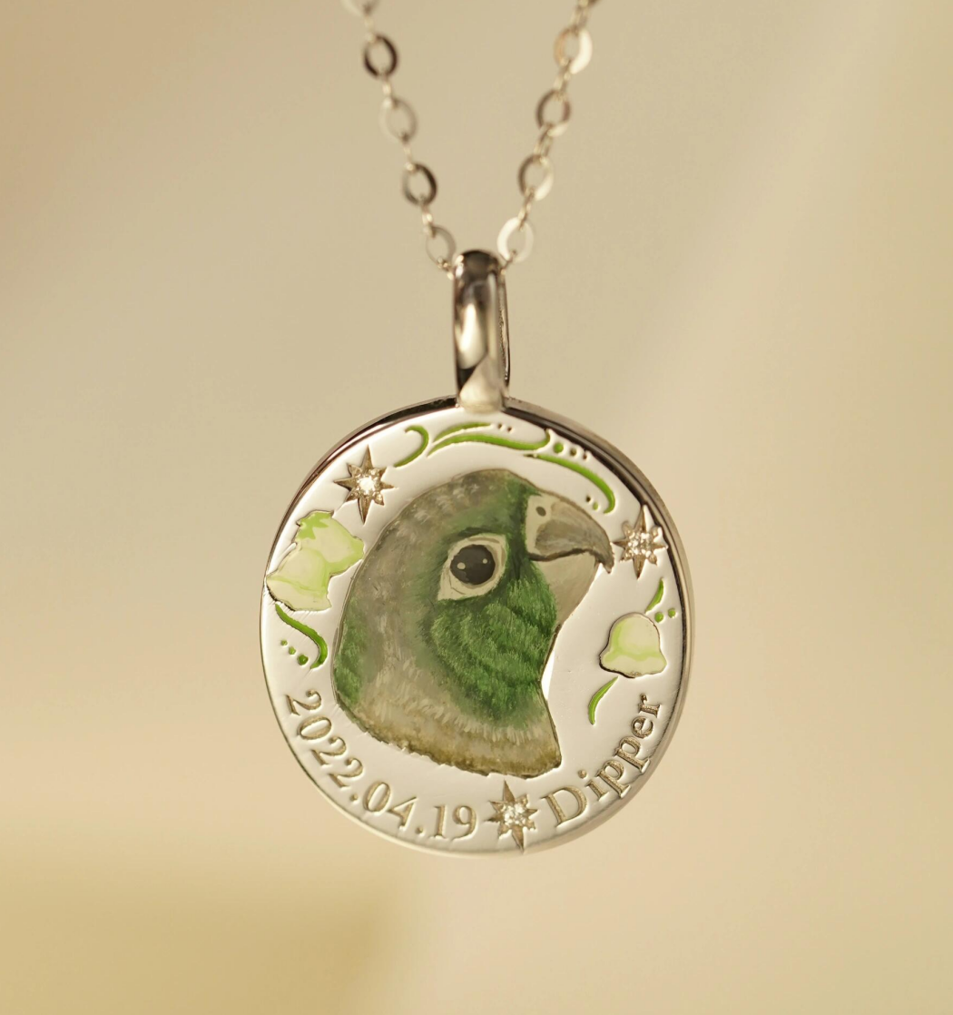 Custom Pet Enamel Necklace, Memorial Gift, Pet Picture Necklace, Pet Keepsake, Gift For Pet, Sterling Silver/14K/18K Necklace