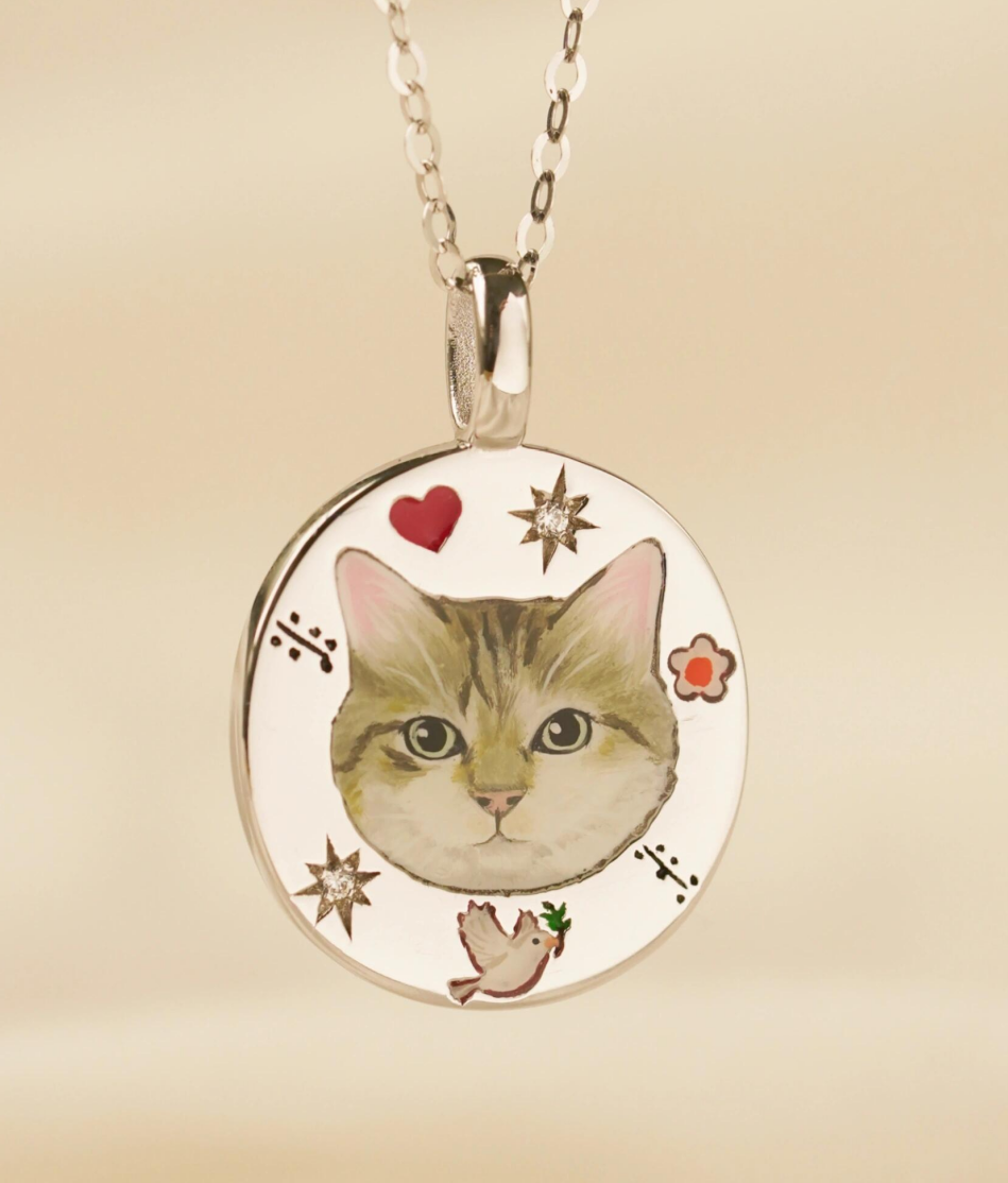 Custom Cat Charm Necklace, Cat Keepsake, Enamel Necklace, Personalized Gifts For Her, Pet Memorial Gift