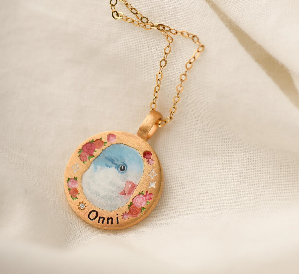 Custom Pet Enamel Necklace, Memorial Gift, Pet Picture Necklace, Pet Keepsake, Gift For Pet, Sterling Silver/14K/18K Necklace