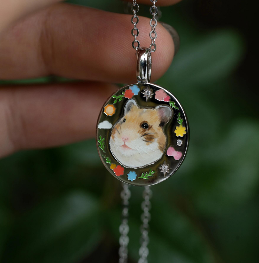 Custom Pet Enamel Necklace, Memorial Gift, Pet Picture Necklace, Pet Keepsake, Gift For Pet, Sterling Silver/14K/18K Necklace