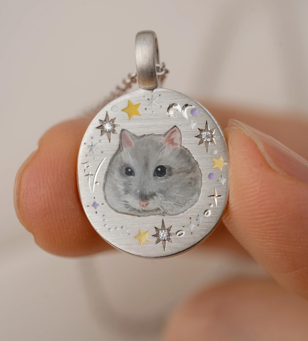Custom Pet Enamel Necklace, Memorial Gift, Pet Picture Necklace, Pet Keepsake, Gift For Pet, Sterling Silver/14K/18K Necklace