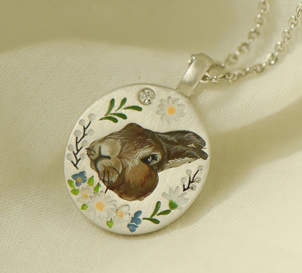 Custom Pet Enamel Necklace, Memorial Gift, Pet Picture Necklace, Pet Keepsake, Gift For Pet, Sterling Silver/14K/18K Necklace