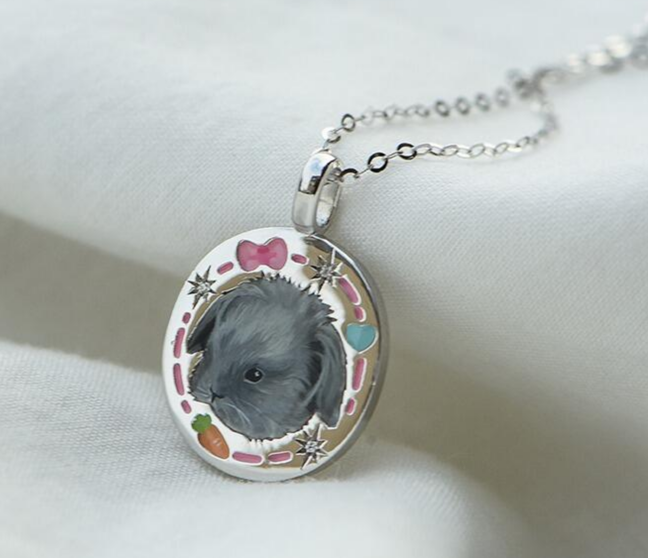 Custom Pet Enamel Necklace, Memorial Gift, Pet Picture Necklace, Pet Keepsake, Gift For Pet, Sterling Silver/14K/18K Necklace