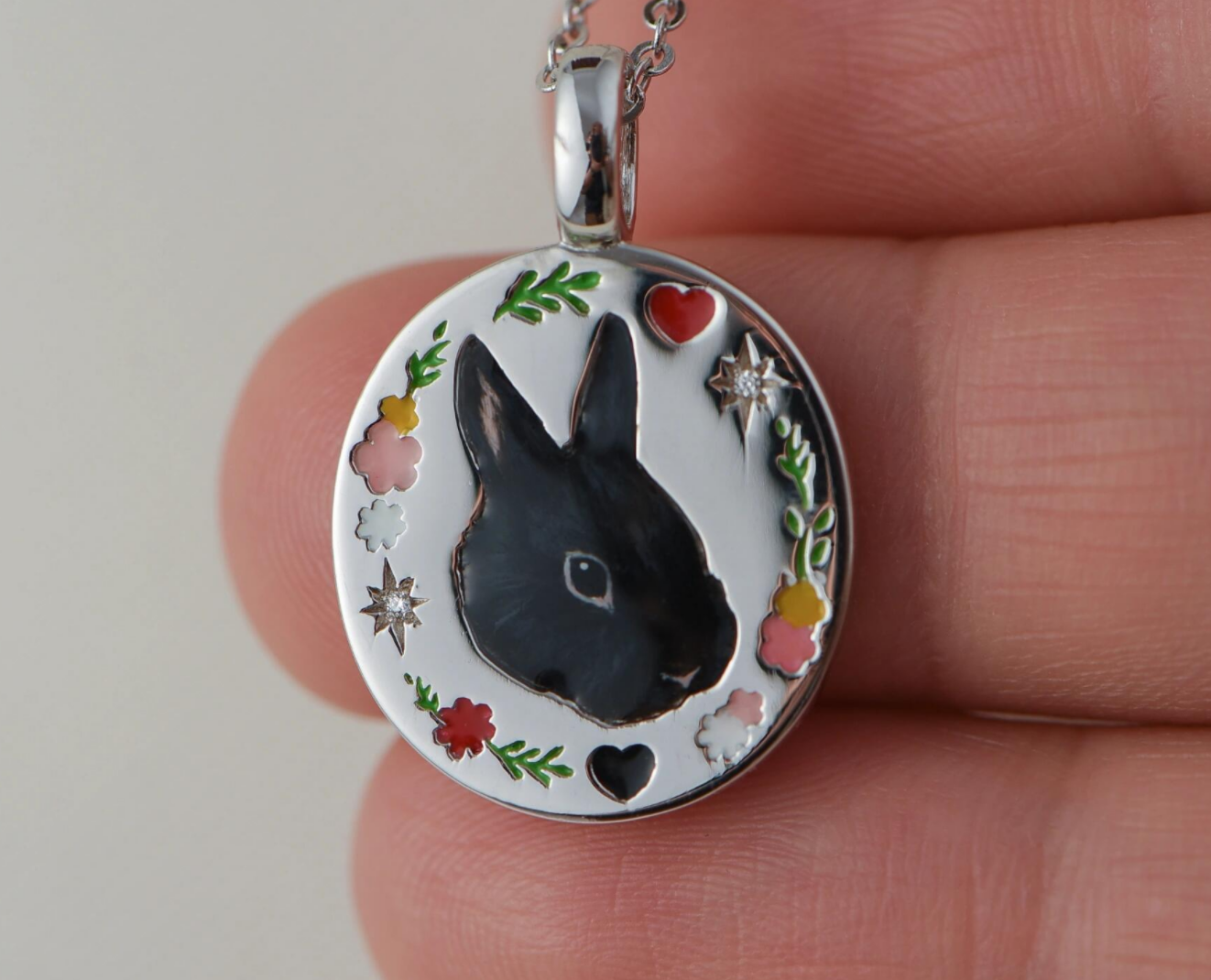 Custom Pet Enamel Necklace, Memorial Gift, Pet Picture Necklace, Pet Keepsake, Gift For Pet, Sterling Silver/14K/18K Necklace