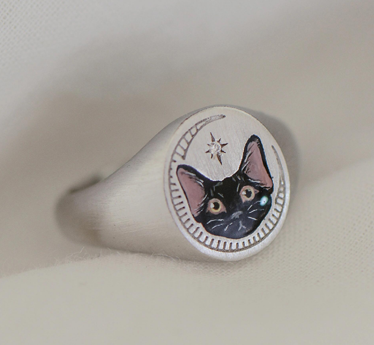 Personalized Cat Memorial Ring, Cat Photo Ring, Unique Enamel Jewelry, Hand Painted Ring, Cat Loss, Sterling Silver Ring, 14K/18K Jewelry, Special Gift for Pet Lovers