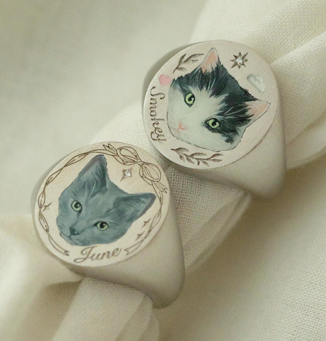 Personalized Cat Memorial Ring, Cat Photo Ring, Unique Enamel Jewelry, Hand Painted Ring, Cat Loss, Sterling Silver Ring, 14K/18K Jewelry, Special Gift for Pet Lovers