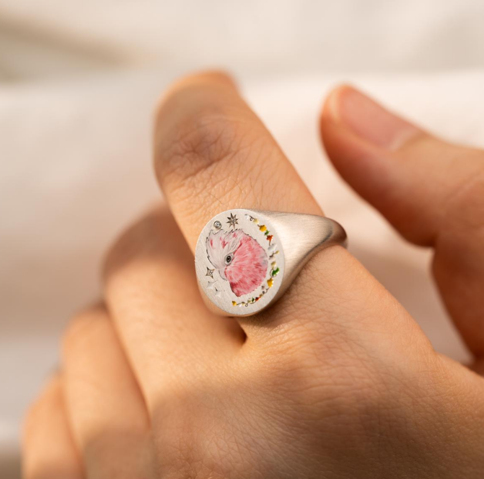 Personalized Pet Memorial Ring, Dogs/Birds Photo Ring, Inspired Enamel Jewelry, Hand Painted Ring, Pet Memorial, Sterling Silver Ring, 14K/18K Jewelry, Special Gift for Her