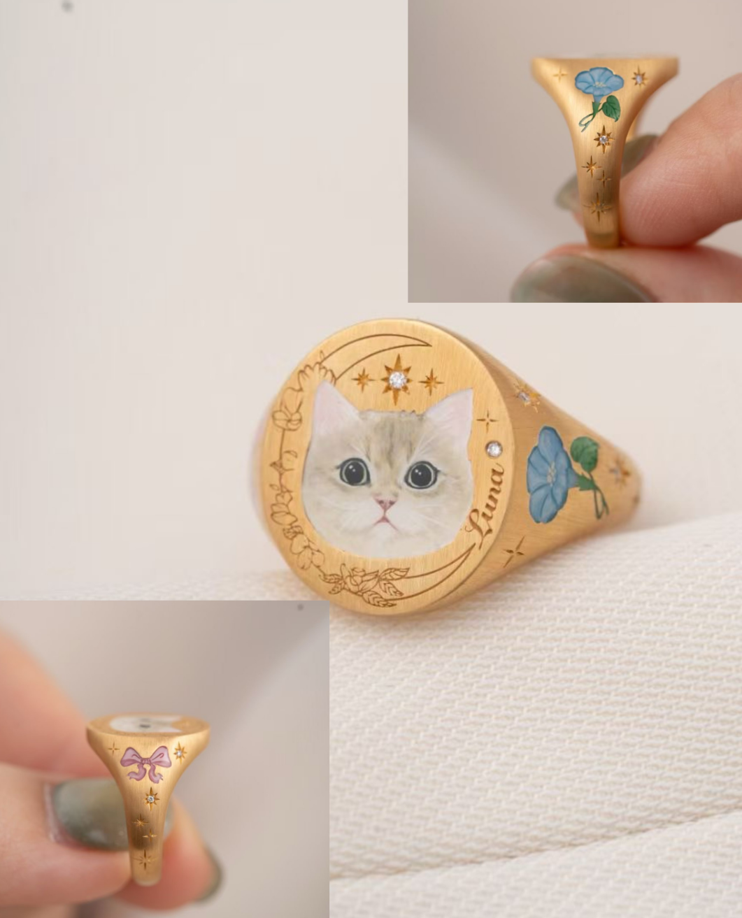 Personalized Cat Memorial Ring, Cat Photo Ring, Unique Enamel Jewelry, Hand Painted Ring, Cat Loss, Sterling Silver Ring, 14K/18K Jewelry, Special Gift for Pet Lovers