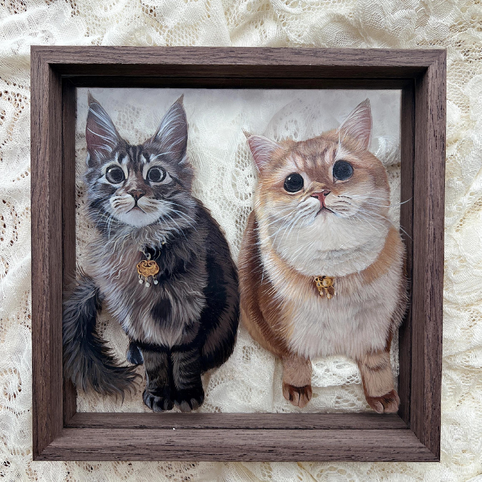 Custom Pet Portrait Painting, Single-Layer Glass Painting, Pet memorial, Gifts for Mother, Hand Painted Pet Portrait