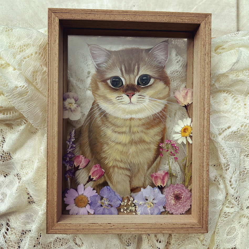 Custom Pet Portrait Painting, Single-Layer Glass Painting, Pet memorial, Gifts for Mother, Hand Painted Pet Portrait