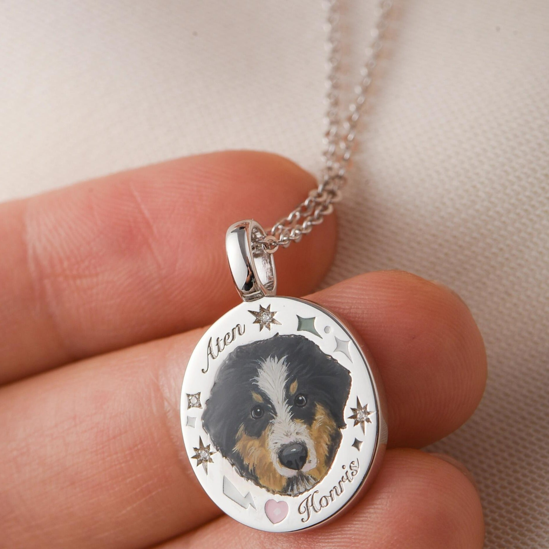 Custom Dog Memorial Necklace, Pet Photo Necklace, Enamel Necklace, Hand Painted , Personalized Jewelry, Pet Loss, Sterling Silver,14K/18K