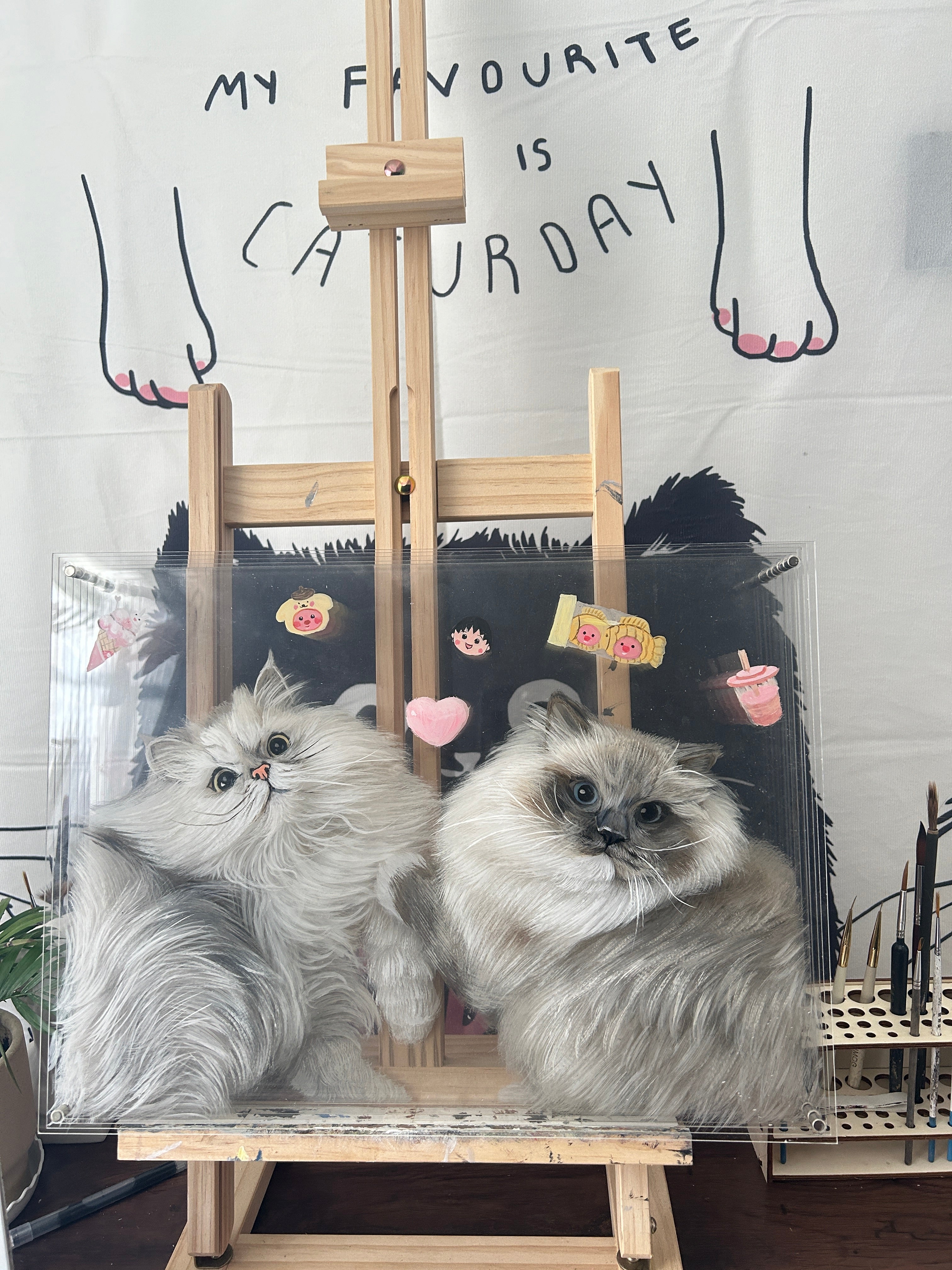 Custom 3D glass painting for pet, Cat/Dog portrait art, Multilayer painting, Pet memorial, Gift, Hand Painted