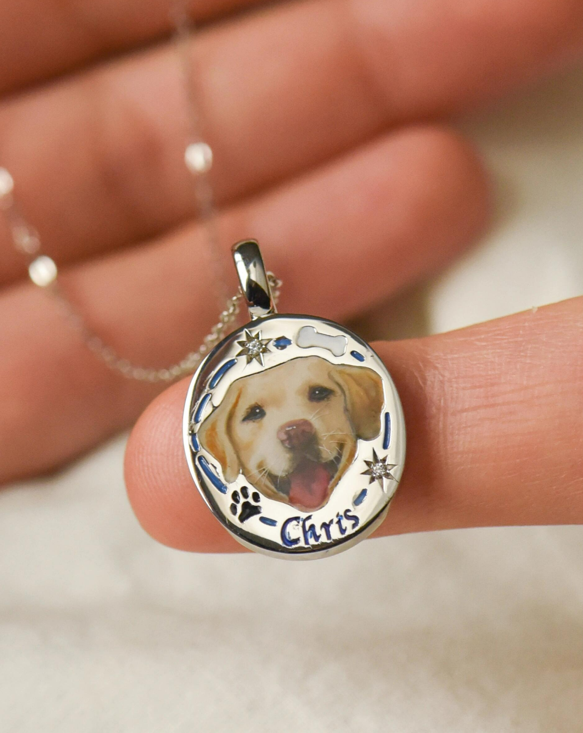 Custom Dog Memorial Necklace, Pet Photo Necklace, Enamel Necklace, Hand Painted , Personalized Jewelry, Pet Loss, Sterling Silver,14K/18K
