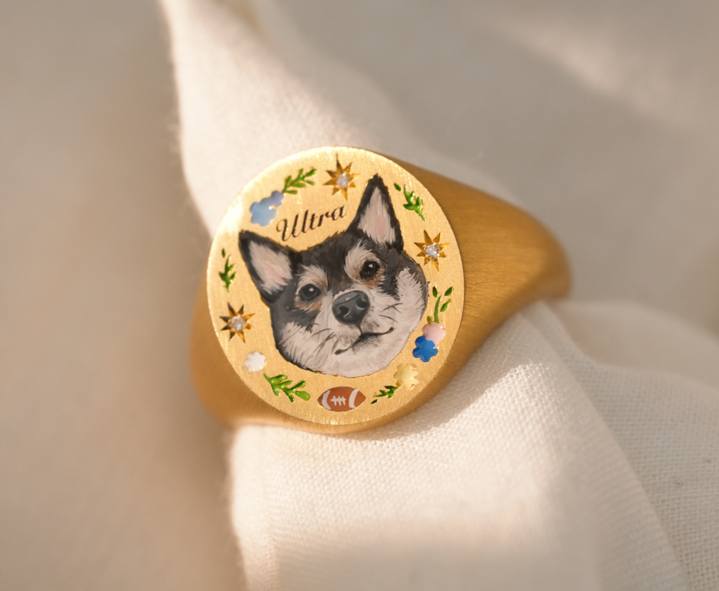 Personalized Pet Memorial Ring, Dogs/Birds Photo Ring, Inspired Enamel Jewelry, Hand Painted Ring, Pet Memorial, Sterling Silver Ring, 14K/18K Jewelry, Special Gift for Her