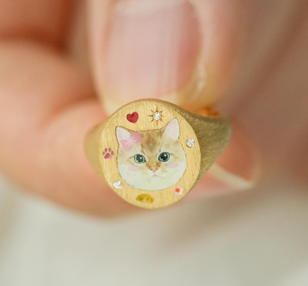 Personalized Cat Memorial Ring, Cat Photo Ring, Unique Enamel Jewelry, Hand Painted Ring, Cat Loss, Sterling Silver Ring, 14K/18K Jewelry, Special Gift for Pet Lovers