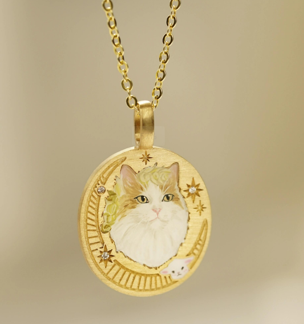 Custom Cat Charm Necklace, Cat Keepsake, Enamel Necklace, Personalized Gifts For Her, Pet Memorial Gift