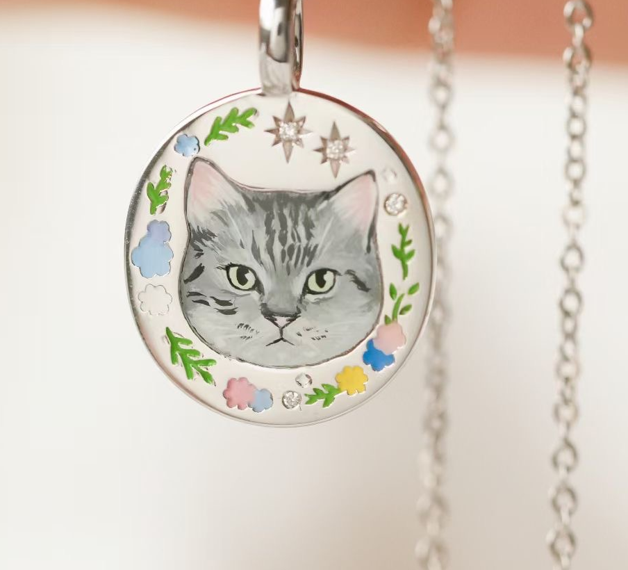 Custom Cat Charm Necklace, Cat Keepsake, Enamel Necklace, Personalized Gifts For Her, Pet Memorial Gift