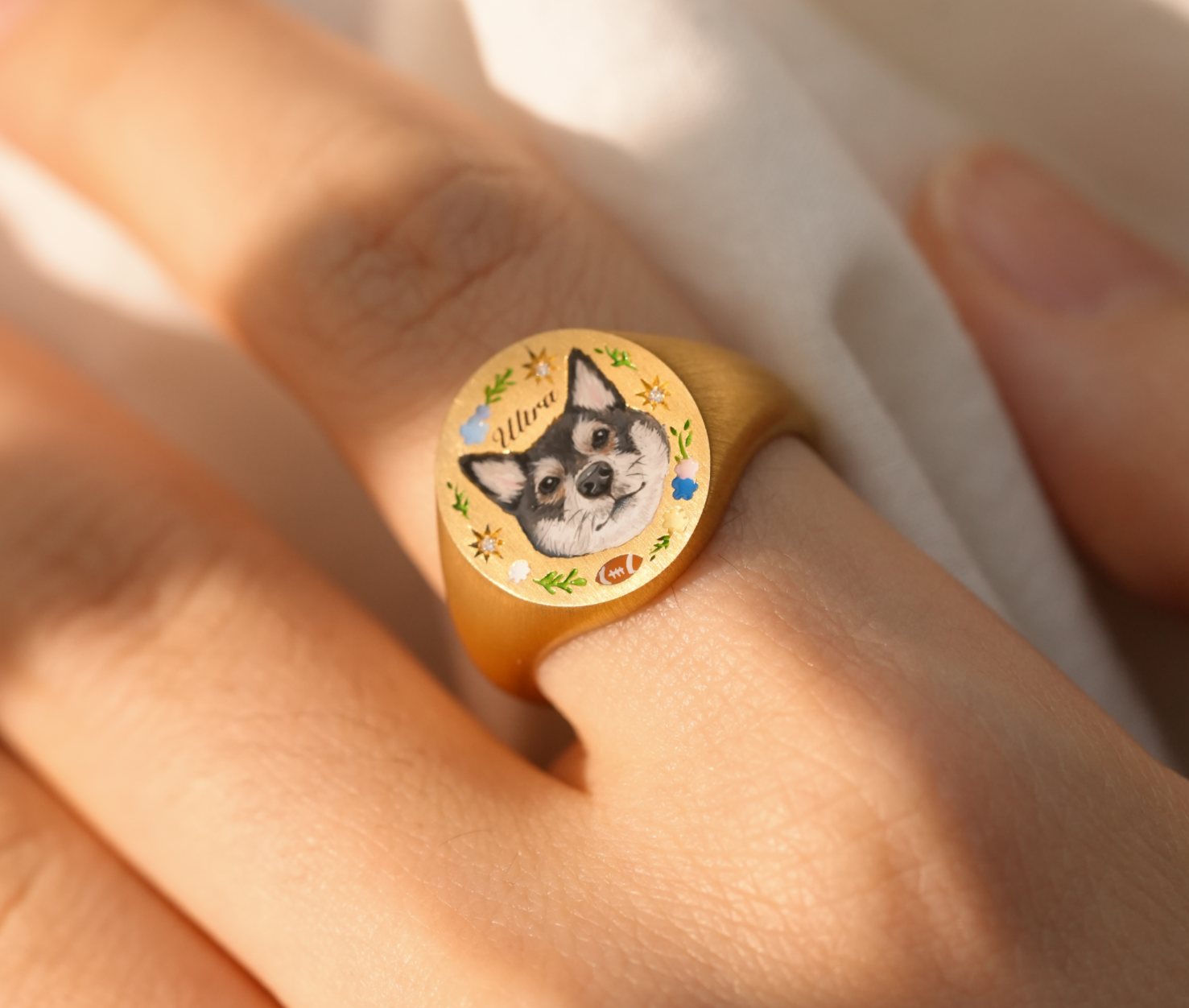 Personalized Pet Memorial Ring, Dogs/Birds Photo Ring, Inspired Enamel Jewelry, Hand Painted Ring, Pet Memorial, Sterling Silver Ring, 14K/18K Jewelry, Special Gift for Her