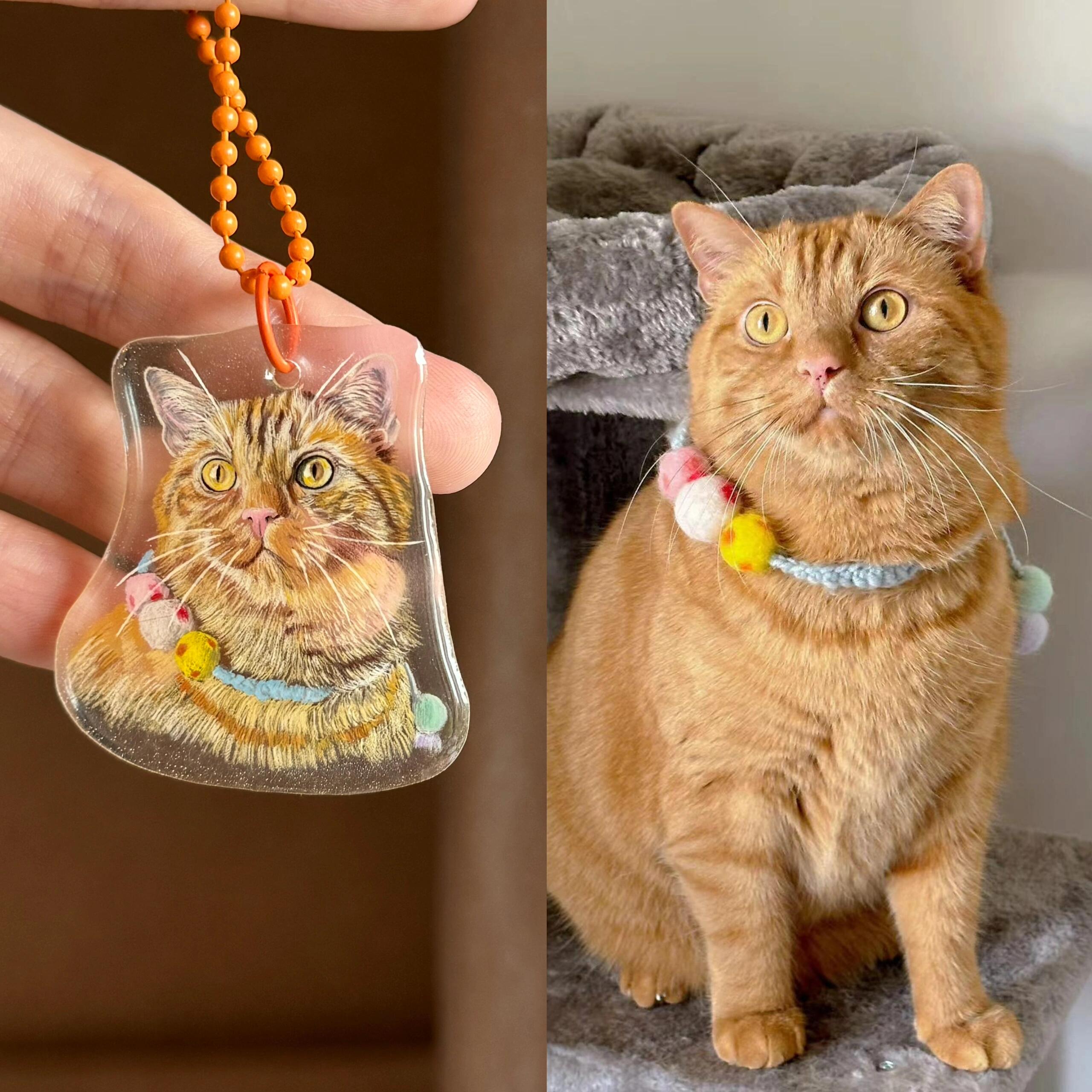 Personalized Cat Portrait Keychain, Pencil Drawing Art, Shrinky Plastic Dink, Pet Loss, Memorial Pet Gift, Special Gifts for Her